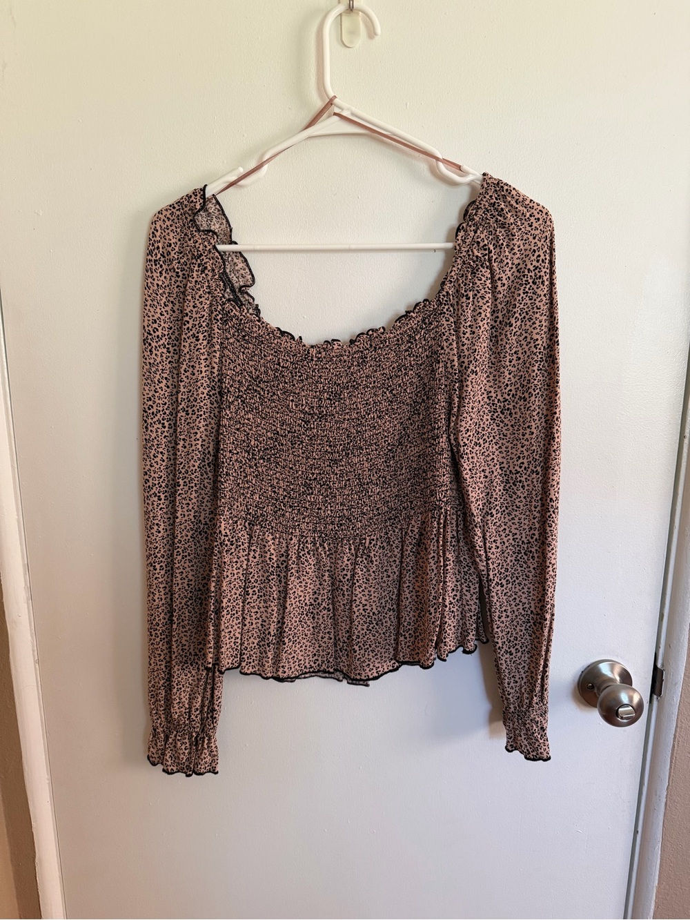 URBAN Romantics Pink Leopard Smocked Peplum Blouse